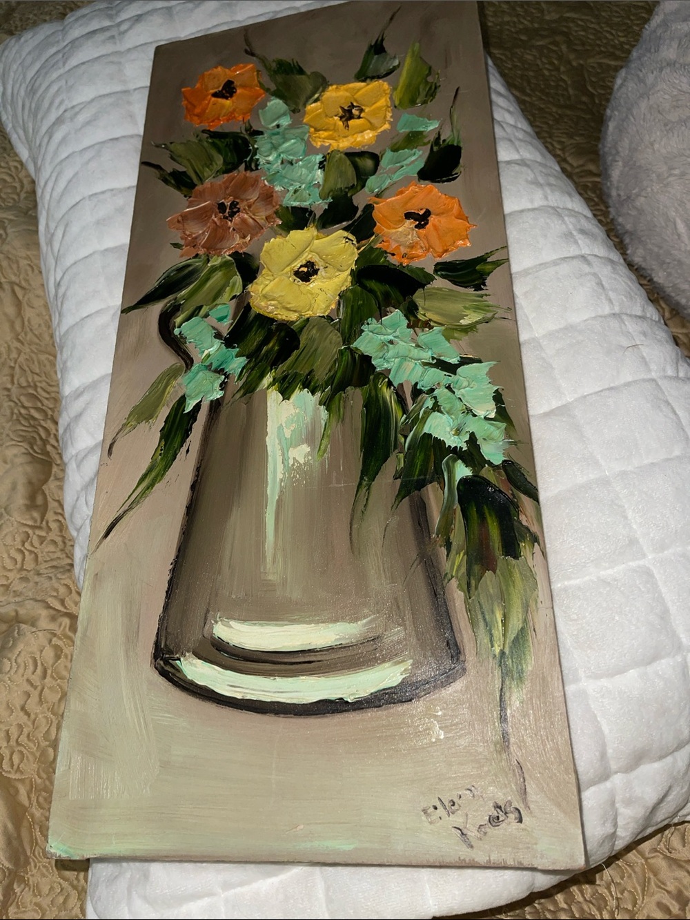 Vintage floral Vase Wall Art – Yellow & Orange Flowers